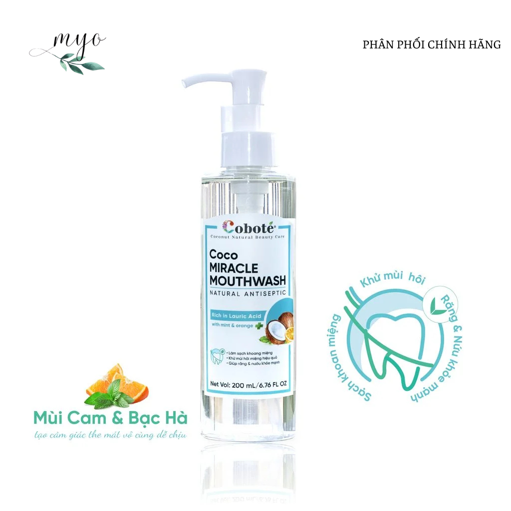 Dầu Súc Miệng Cobote 200ml (Dầu dừa tươi kết hợp tinh chất cam; bạc hà)