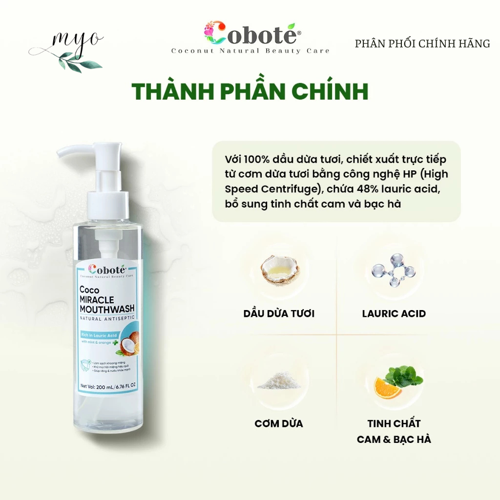 Dầu Súc Miệng Cobote 200ml (Dầu dừa tươi kết hợp tinh chất cam; bạc hà) - Ảnh 7