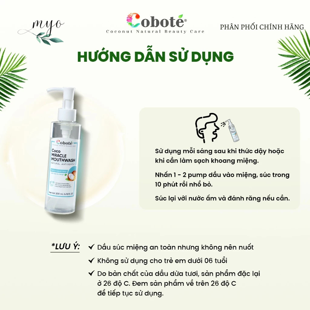 Dầu Súc Miệng Cobote 200ml (Dầu dừa tươi kết hợp tinh chất cam; bạc hà) - Ảnh 5