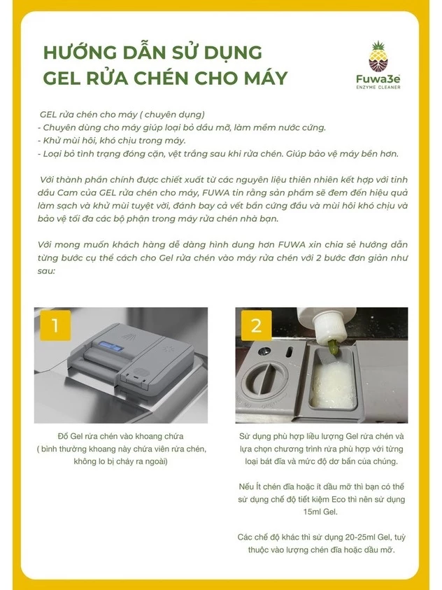 Gel Rửa Chén Cho Máy Fuwa3e Enzym Sinh Học 500ml/ 2L (Tinh dầu Cam) - Ảnh 7
